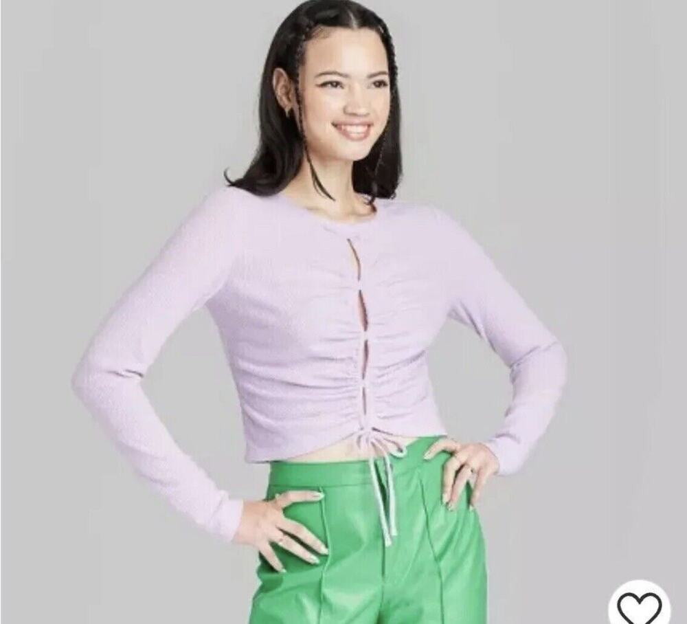 Wild Fable Long Sleeve Lace-Up Cozy Knit Blouse Purple Women's Small NWT